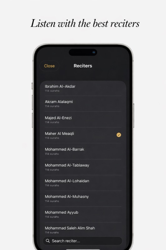 Quran reciters list with over 200 reciters to choose from